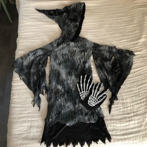 Chasing Fireflies Grim Reaper costume with skeleton hand gloves. Size 6